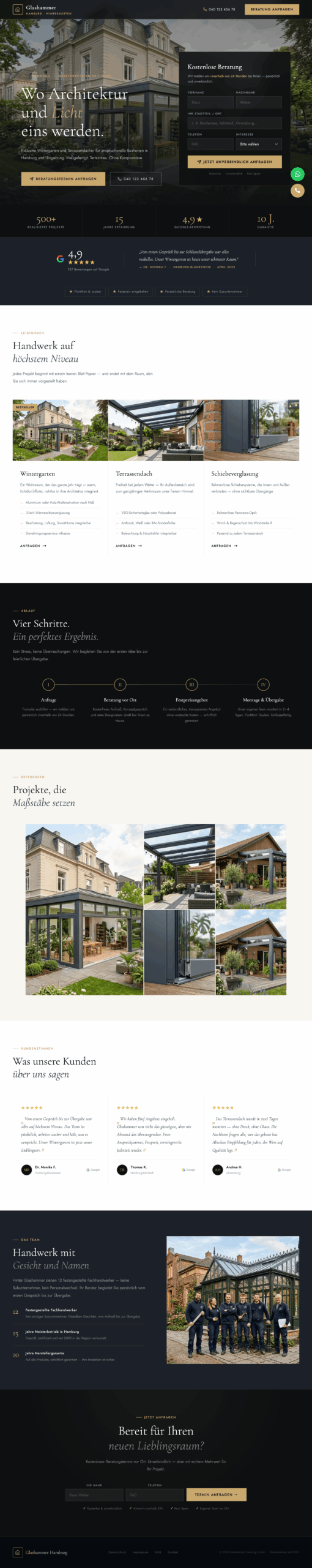 Glashammer Hamburg Landing Page