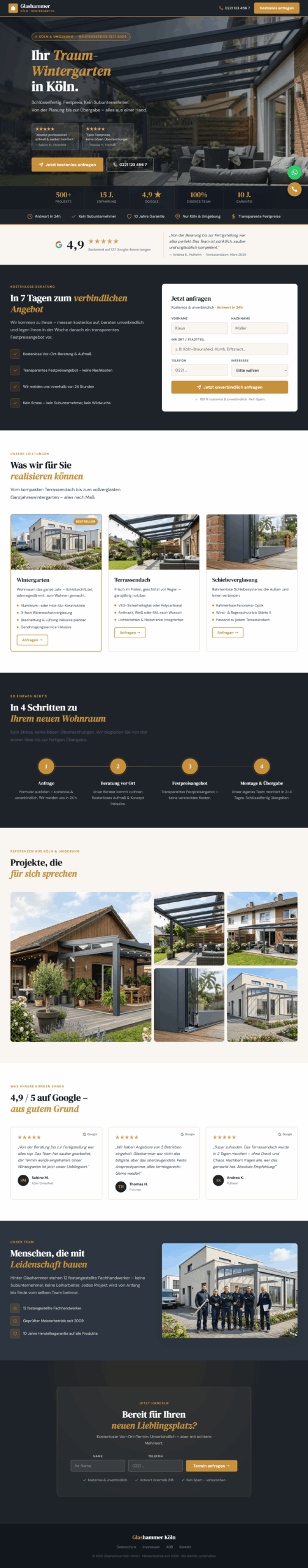 Glashammer Köln Landing Page